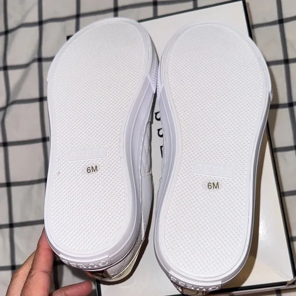 Guess Women's White and Gold Quilted Sneakers - Picture 6 of 9